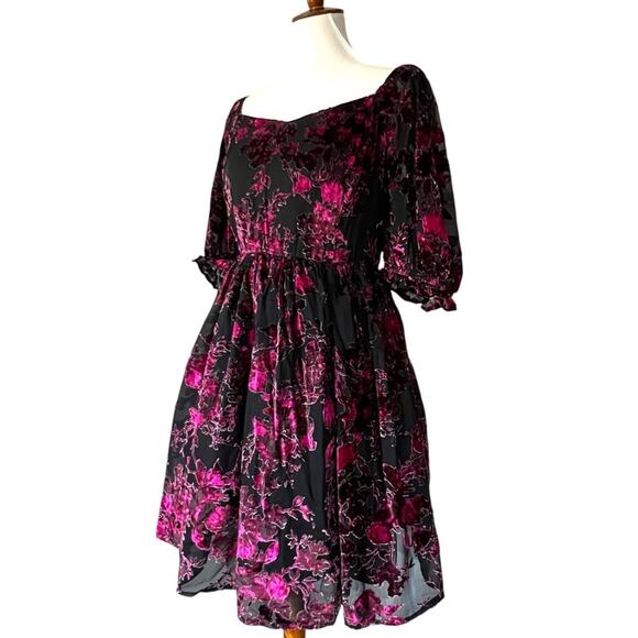 Torrid 16 Dress Retro Cocktail Plus Semi Formal Velvet Burnout Babydoll Dress - Picture 6 of 17